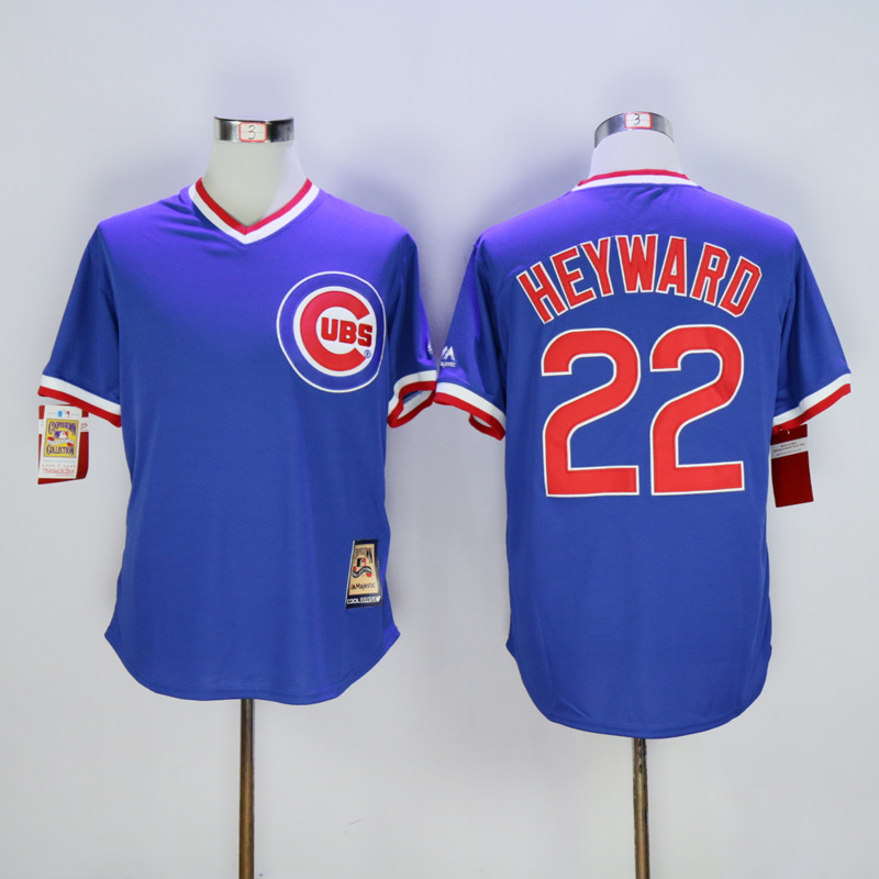 Men Chicago Cubs 22 Heyward Blue Throwback MLB Jerseys